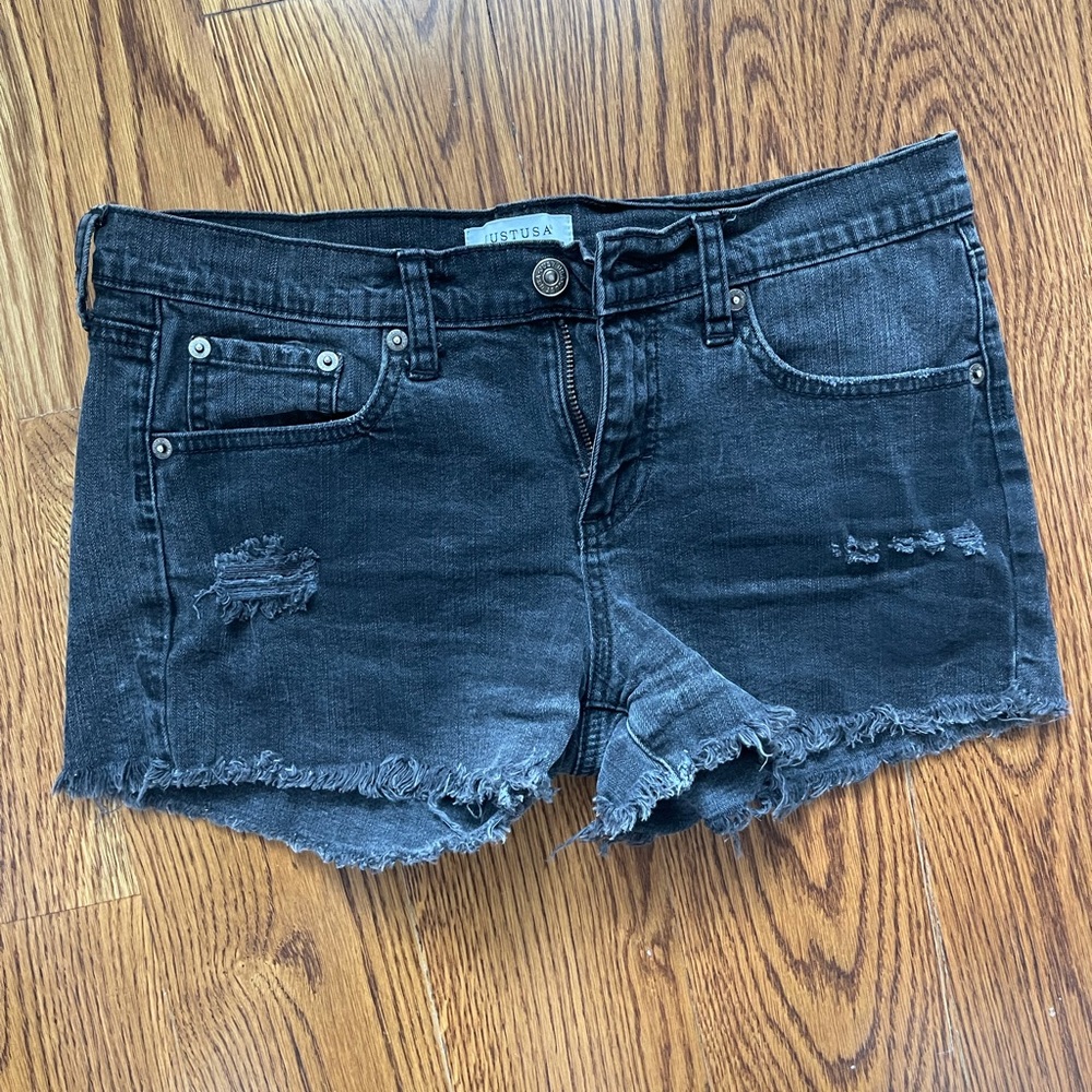 Just USA Distressed Ripped Black Jean Shorts